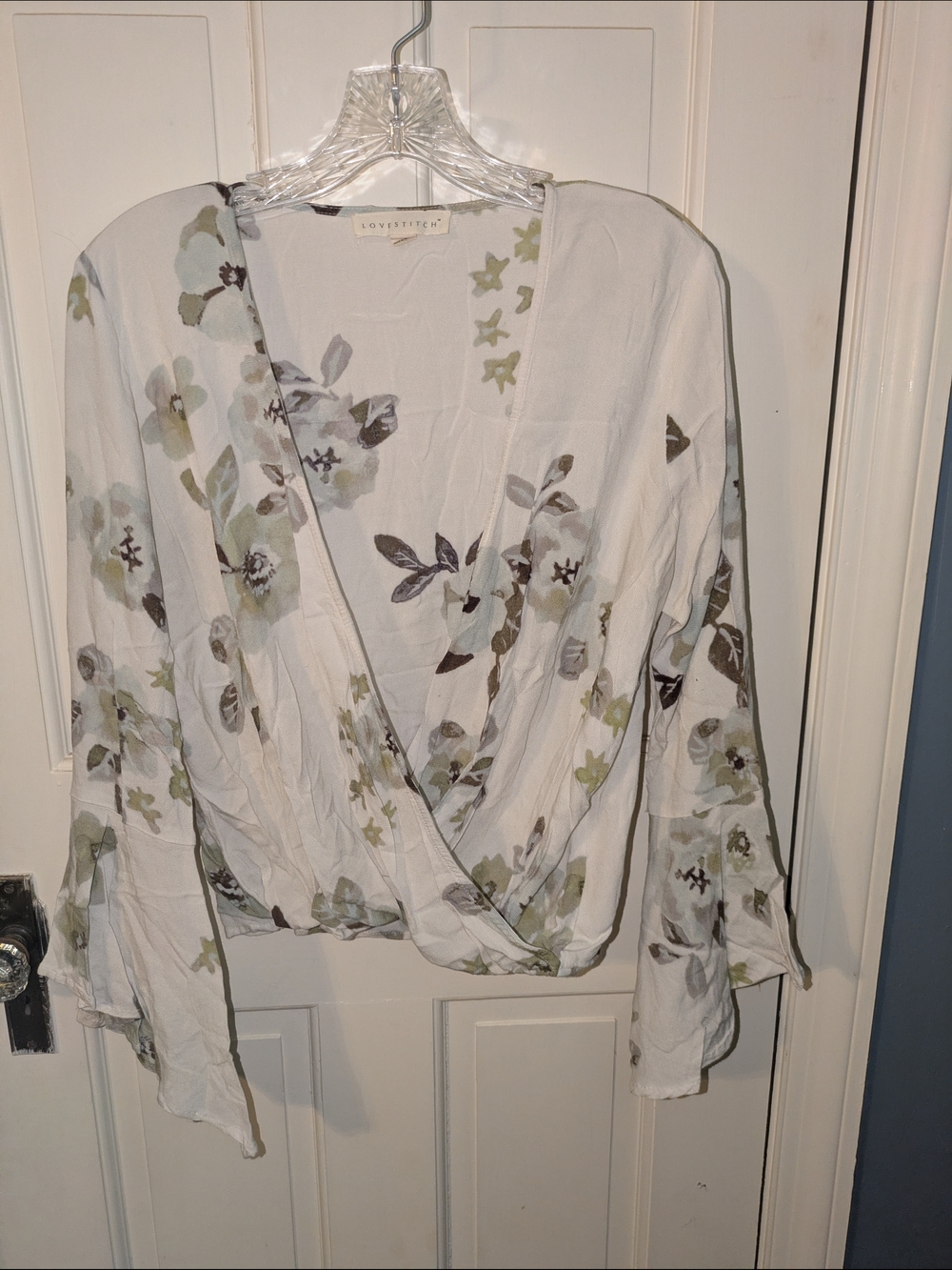 Love Stitch White Floral Wrap-Style Blouse